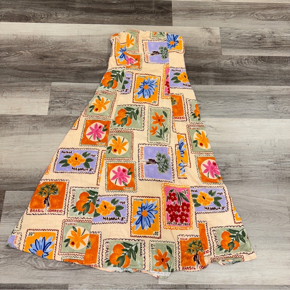 Paper Heart Botanical Stamp Maxi Dress Womens Large Strapless Linen Blend